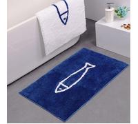 Tapis de bain antidérapant motif poisson 40 x 60 cm - polyester bleu, microfibre absorbante