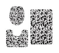 Tapis de Bain Antiderapant Noir Blanc Tapis Toilette WC Contour Mousse Mémoire Absorbant Séchage Rapide Lavable Couvercle pour Abattant WC 3 Pièces Décoration Maison 45x75 cm