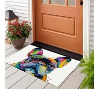 Tapis De Bain Antidérapant, Paillasson Moelleux En Microfibre, Tapis De Porte D'Entrée Bouledogue Français Éclaboussé D'Encre Animal Pop Art, Paillasson Absorbant L'Eau, Lavable, 60X90Cm, Jaune-Vert