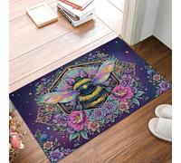 Tapis De Bain Antidérapant, Paillasson Moelleux En Microfibre, Tapis De Porte D'Entrée Fleur Animale Mystérieuse Carte De Tarot De L'Abeille, Paillasson Absorbant L'Eau, Lavable, 90X150Cm, Violet