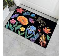 Tapis De Bain Antidérapant, Paillasson Moelleux En Microfibre, Tapis De Porte D'Entrée Fleurs Dessinées À La Main Slogan Illustration Botanique, Paillasson Absorbant L'Eau, Lavable, 50X80Cm, Noir