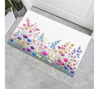 Tapis De Bain Antidérapant, Paillasson Moelleux En Microfibre, Tapis De Porte D'Entrée Fleurs Sauvages À L'Aquarelle Illustration Botanique, Paillasson Absorbant L'Eau, Lavable, 80X120Cm, Beige