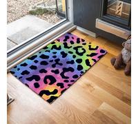 Tapis De Bain Antidérapant, Paillasson Moelleux En Microfibre, Tapis De Porte D'Entrée Imprimé Léopard Arc-En-Ciel Dégradé Animal De Rêve, Paillasson Absorbant L'Eau, Lavable, 40X60Cm, Bleu-Violet