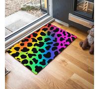 Tapis De Bain Antidérapant, Paillasson Moelleux En Microfibre, Tapis De Porte D'Entrée Imprimé Léopard Arc-En-Ciel Élégant Animal Moderne, Paillasson Absorbant L'Eau, Lavable, 60X90Cm, Bleu-Vert