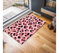 Tapis De Bain Antidérapant, Paillasson Moelleux En Microfibre, Tapis De Porte D'Entrée Imprimé Léopard Mignon Taches De Guépard Stylées, Paillasson Absorbant L'Eau, Lavable, 90X150Cm, Rose Poudré