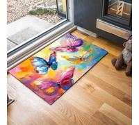 Tapis De Bain Antidérapant, Paillasson Moelleux En Microfibre, Tapis De Porte D'Entrée Peinture À L'Huile Abstraite Papillon Animaux Colorés, Paillasson Absorbant L'Eau, Lavable, 40X60Cm, Rouge Bleu