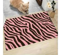 Tapis De Bain Antidérapant, Paillasson Moelleux En Microfibre, Tapis De Porte D'Entrée Rayures Zébrées Peintes À La Main Texture Animalière, Paillasson Absorbant L'Eau, Lavable, 90X150Cm, Poudre Blush