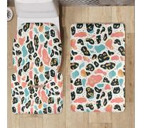 Tapis de Bain Antiderapant Pierre Orange Vert Tapis Toilette WC Contour Mousse Mémoire Absorbant Séchage Rapide Lavable Couvercle pour Abattant WC 3 Pièces Décoration Maison 45x75 cm