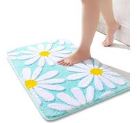 Tapis de bain antidérapant pour salle de bain en microfibre douce, lavable en machine, durable, super absorbant pour salon, douche - Motif floral blanc - 50 x 80 cm