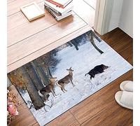 Tapis De Bain Antidérapant,Tapis Salle Bain Moelleux en Microfibre,Animaux sauvages debout sur la neige en forêt (cerf rouge et sanglier),Lavable en Machine,Tapis de Douche pour Salle de Bain,50x80 cm