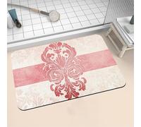 Tapis de Bain Antidérapant, Tapis Salle de Bain Absorbant en Pierre Microfibre Douce, Bath Mat à Séchage Rapide Lavable pour Bathroom, Douche, Cuisine, Toilette, Baignoire, Porte Rose 70x140cm 16-25