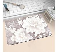 Tapis de Bain Antidérapant, Tapis Salle de Bain Absorbant en Pierre Microfibre Douce, Bath Mat à Séchage Rapide Lavable pour Bathroom, Douche, Cuisine, Toilette, Baignoire, Porte Peony 60x90cm 16-213