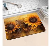 Tapis de Bain Antidérapant, Tapis Salle de Bain Absorbant en Pierre Microfibre Douce Bath Mat à Séchage Rapide Lavable pour Bathroom Douche Cuisine Toilette Baignoire Porte Sunflower 80x120cm 16-1155