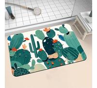 Tapis de Bain Antidérapant, Tapis Salle de Bain Absorbant en Pierre Microfibre Douce Bath Mat à Séchage Rapide Lavable pour Bathroom Douche Cuisine Toilette Baignoire Porte Cactus 120x170cm 16-643