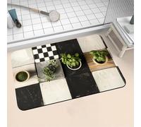 Tapis de Bain Antidérapant, Tapis Salle de Bain Absorbant en Pierre Microfibre Douce Bath Mat à Séchage Rapide Lavable pour Bathroom Douche Cuisine Toilette Baignoire Porte Checkered 50x80cm 16-779