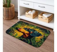 Tapis de bain artistique pour chien, portrait d'animal vif, fougères vertes, absorbant, antidérapant, tapis de bain décoratif printanier en mousse à mémoire de forme, lavable pour salle de bain