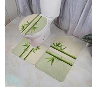 Tapis de Bain Bambou Vert Beige Tapis Toilette WC Contour Mousse Mémoire Antiderapant Absorbant Séchage Rapide Lavable Couvercle pour Abattant WC 3 Pièces Décoration Maison 45x75 cm