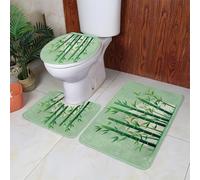 Tapis de Bain Beige Cercle Bambou Tapis Toilette WC Contour Mousse Mémoire Antiderapant Absorbant Séchage Rapide Lavable Couvercle pour Abattant WC 3 Pièces Décoration Maison 45x75 cm