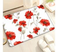 Tapis de Bain Blanc Rouge Tapis Salle de Bain Doux Microfibre Tapis de Douche Antiderapant Lavable Machine Bath Mat Absorbant d'eau Epais Rug 40x60cm