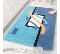 Tapis de Bain Bleu Noir Blanc Tapis Douche Antidérapant Moelleux Microfibre Tapis Salle de Bain Lavable Machine Bath Mat Absorbant d'eau Epais Rug 50x80cm