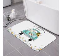 Tapis de bain bleu sarcelle, camion de ferme, marguerite, tournesol, blanc, terre de diatomées, tapis de douche super absorbant, séchage rapide, antidérapant, profil bas, tapis de sol pour baignoire