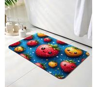 Tapis de Bain Bleu, Tapis de Douche Antidérapant 30 x 40 cm, Séchage Rapide, Absorbant l'eau, Anti Odeur, Facile à Nettoyer, pour Douche, Salle de Bain, Paillasson, Chambre et Salon, Fraise O-5528