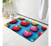 Tapis de Bain Bleu, Tapis de Douche Antidérapant 40 x 50 cm, Séchage Rapide, Absorbant l'eau, Anti Odeur, Facile à Nettoyer, pour Douche, Salle de Bain, Paillasson, Chambre et Salon, Fraise O-2767