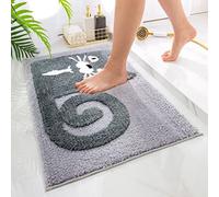 Tapis De Bain Chat Gris Clair Tapis Salle De Bain Moelleux Microfibre Tapis De Douche Absorbant Tapis De Salle De Bain Lavable Machine Tapis Bain Antidérapant Epais Paillasson Interieur 50x80cm