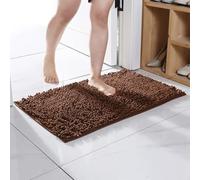 Tapis de bain chenille ultra doux et moelleux à poils longs super absorbant séchage rapide, lavable en machine, antidérapant, pour douche, baignoire et cuisine (café foncé, 80 x 50 cm)