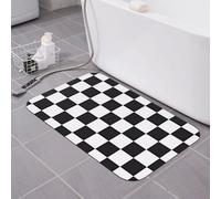 Tapis de bain classique à carreaux noirs et blancs en terre de diatomées super absorbant, séchage rapide, antidérapant, profil bas, tapis de sol pour baignoire, tapis de salle de bain pour douche et