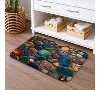 Tapis de bain coloré à motif de galets de roche, motif pierre vibrante, absorbant, antidérapant, tapis de bain lavable en mousse à mémoire de forme pour salle de bain, toilettes, toilettes, décoration