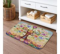 Tapis de bain coloré arbre de vie à séchage rapide, motif floral artistique, absorbant, antidérapant, lavable en mousse à mémoire de forme, pour salle de bain, toilettes, toilettes, décoration 40,6 x