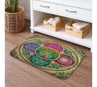 Tapis de bain coloré arbre de vie à séchage rapide, motifs circulaires vibrants, antidérapant, tapis de bain artistique en flanelle lavable pour décoration de salle de bain, 40,6 x 61 cm