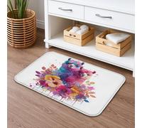 Tapis de Bain Coloré Floral Alpaga à Séchage Rapide Flamme Vibrante Absorbant Antidérapant Tapis de Douche Amusant en Flanelle Lavable pour Décoration de Salle de Bain, 50x81cm