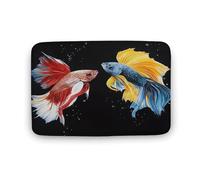 Tapis de Bain coloré Motif Poissons Combattants, Tapis de Bain Art déco Animalier avec Envers antidérapant, Tapis de Sol en Microfibre Douce pour Douche, lavabo, entrée, 40,6 x 61 cm