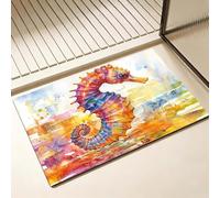 Tapis de Bain Coloré Séchage Rapide 60 x 90 cm, Tapis de Douche Antidérapant, Absorbant l'eau, Anti Odeur, Facile à Nettoyer, pour Douche, Salle de Bain, Paillasson, Salon, cheval de mer D-6938