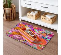 Tapis de bain coloré squelette d'Halloween, citrouille florale vibrante, tapis de douche antidérapant, flanelle lavable, décoration de salle de bain 40,6 x 61 cm