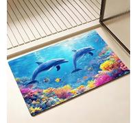Tapis de Bain Dauphin Séchage Rapide 60 x 90 cm, Tapis de Douche Antidérapant, Absorbant l'eau, Anti Odeur, Facile à Nettoyer, pour Douche, Salle de Bain, Chambre et Salon, Le monde sous-marin D-935