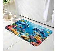 Tapis de Bain Dauphin, Tapis de Douche Antidérapant 30 x 40 cm, Séchage Rapide, Absorbant l'eau, Anti Odeur, Facile à Nettoyer, pour Douche, Salle de Bain, Chambre et Salon, Monde sous-marin O-8174