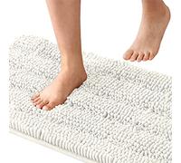 Tapis de bain de luxe chenille rayé en microfibre extra doux, absorbant, antidérapant, séchage rapide, lavable (crème, 120 x 43 cm)