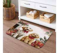 Tapis de bain de Noël à séchage rapide avec motif floral - Portraits d'animaux vintage - Absorbant et antidérapant - Lavable - En flanelle - Pour salle de bain et toilettes - 50,8 x 81,3 cm