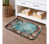 Tapis de bain décoratif à séchage rapide, antidérapant, absorbant, antidérapant, en flanelle, pour salle de bains, toilettes, toilettes, bleu océan, 40,6 x 61 cm