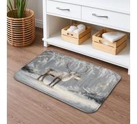Tapis de bain décoratif à séchage rapide avec motif renne d'hiver, motif forêt enneigée, absorbant, antidérapant, confortable, en flanelle, lavable pour salle de bains, toilettes, toilettes, 40,6 x 61
