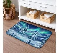Tapis de bain décoratif à séchage rapide motif forêt d'hiver Aurora, sapins enneigés, absorbant, antidérapant, lavable en flanelle, pour salle de bains, toilettes, toilettes, décoration 50,8 x 81,3 cm