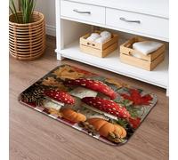 Tapis de bain décoratif d'automne champignons rouges à feuilles rustiques, absorbant, antidérapant, confortable, en mousse à mémoire de forme, lavable, pour salle de bains, toilettes, toilettes, 50,8