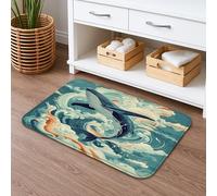 Tapis de bain décoratif en mousse à mémoire de forme pour salle de bain, toilettes, toilettes, toilettes, bleu écume de mer, vagues de l'océan, 40,6 x 61 cm