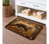 Tapis de bain décoratif, motif loutre d'automne - Motif faune sauvage rustique - Doux et absorbant - Antidérapant - En mousse à mémoire de forme - Lavable - 40,6 x 61 cm