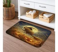 Tapis de bain d'Halloween à séchage rapide, absorbant, antidérapant, lavable en flanelle, pour décoration de salle de bain, motif citrouille et balai, 50,8 x 81,3 cm