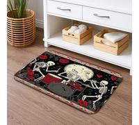 Tapis de bain d'Halloween à séchage rapide avec bande de squelette - Tapis de douche absorbant et antidérapant pour salle de bain, toilettes, toilettes, décoration 40,6 x 61 cm