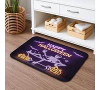Tapis de bain d'Halloween à séchage rapide, effrayant néon lumineux, décoratif, antidérapant, en flanelle, lavable pour salle de bain, toilettes, toilettes, 50,8 x 81,3 cm
